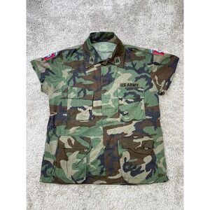 Vintage US Army Jacket Mens Large Camo Woodland 82nd Airborne Patch Custom 90s